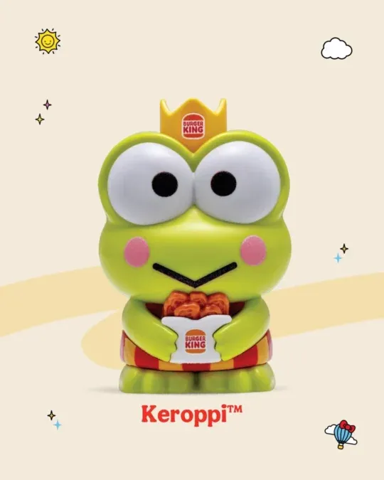 Keroppi com uma embalagem de frango do Burger King