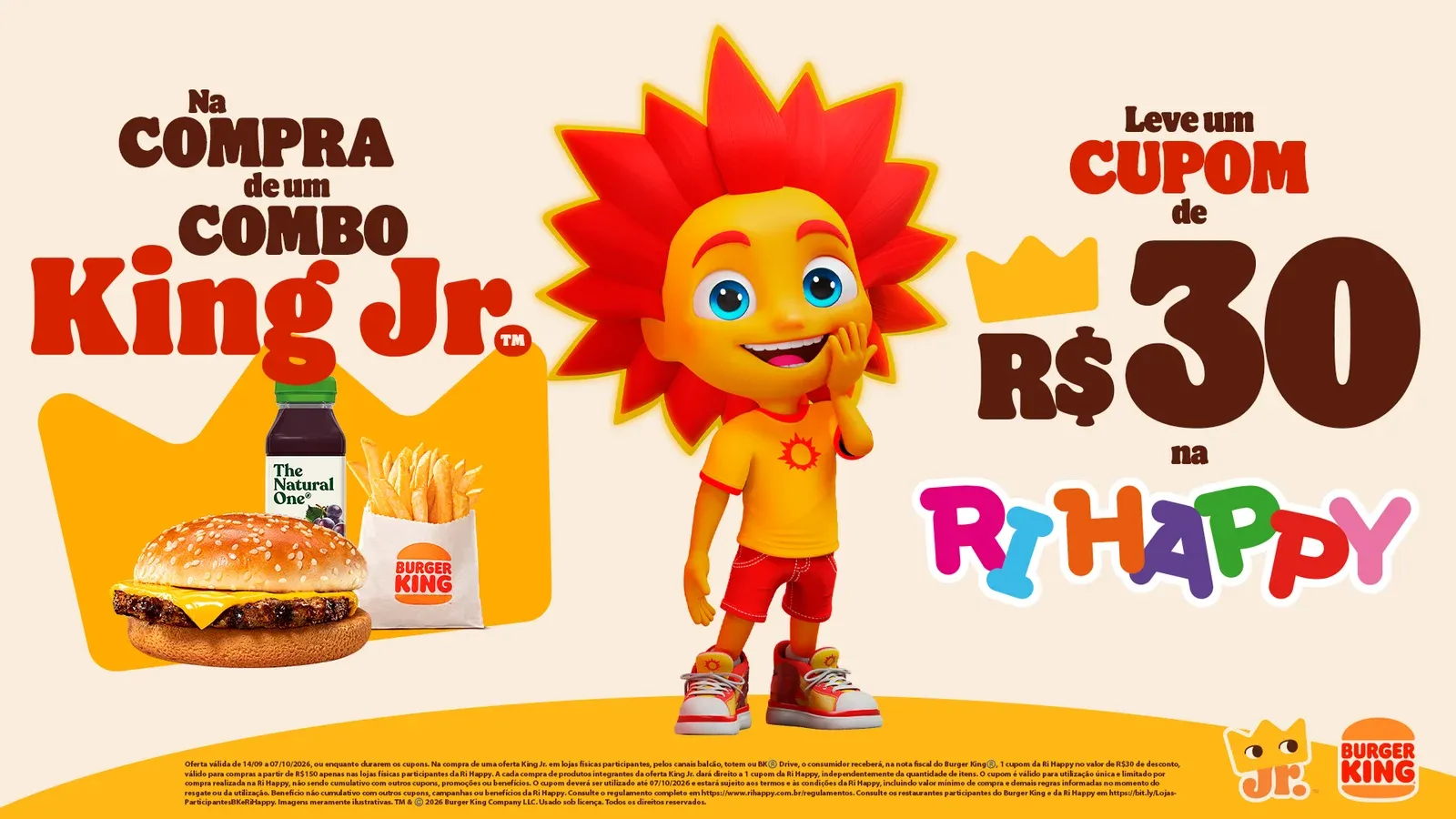 Brinde grátis: Compre e Ganhe Burger King: Combo King Jr. Dá Voucher de R$ 30 na Ri Happy até 07/10