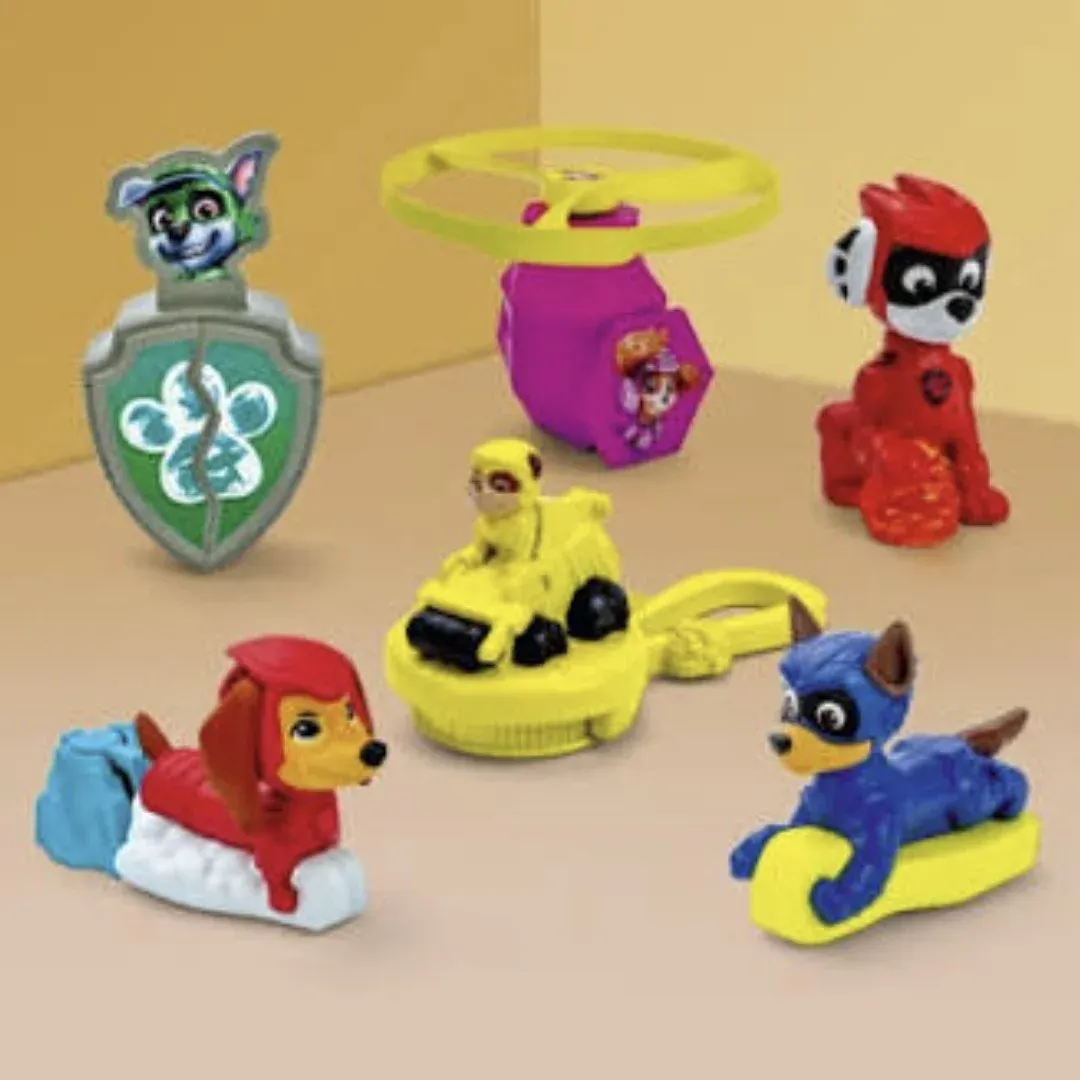 Brinquedos colecionáveis da Patrulha Canina no Combo King Jr. do Burger King