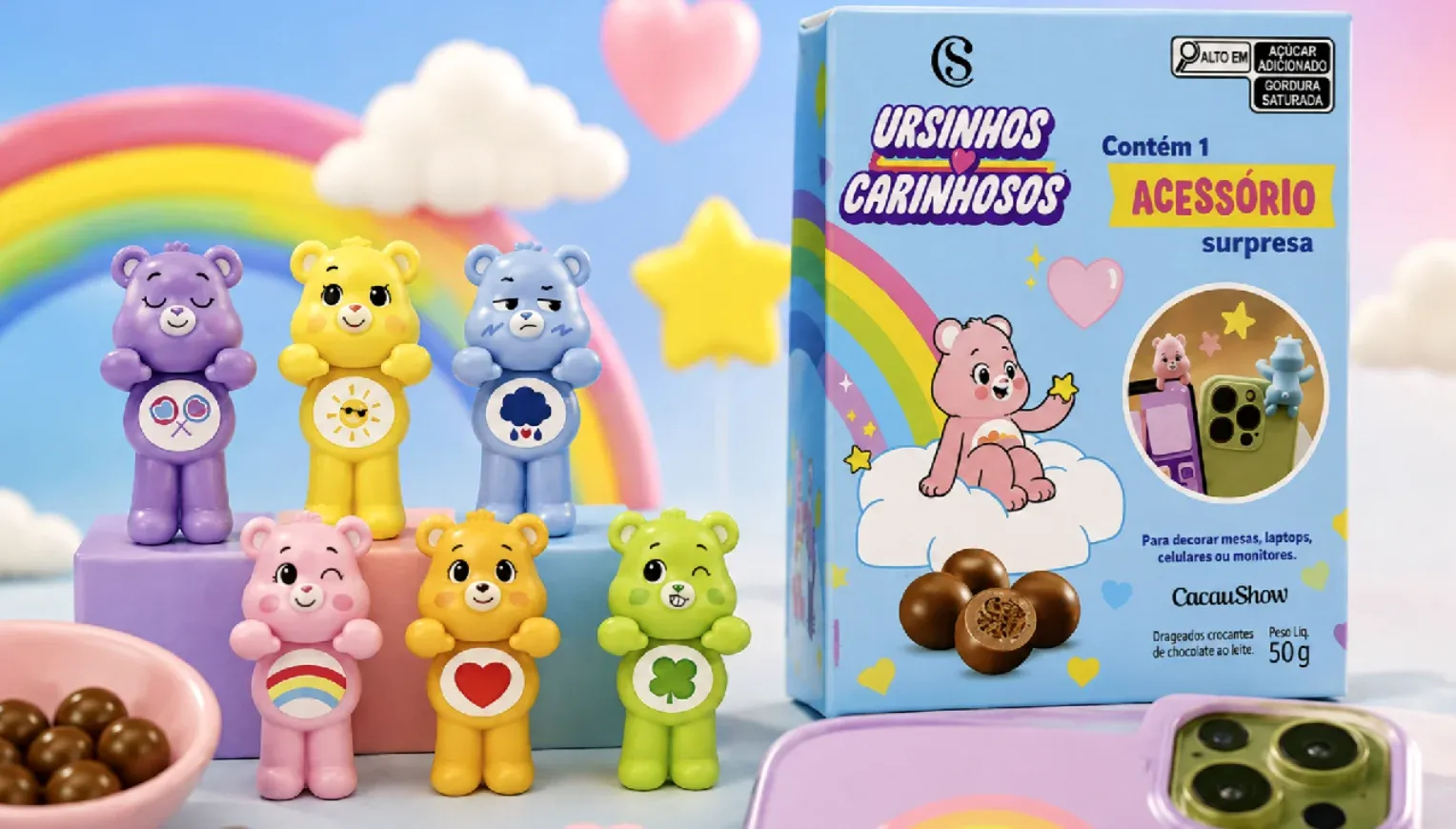 Brinde grátis: Compre e Ganhe Cacau Show: Caixa Acessório Surpresa dos Ursinhos Carinhosos para Celular