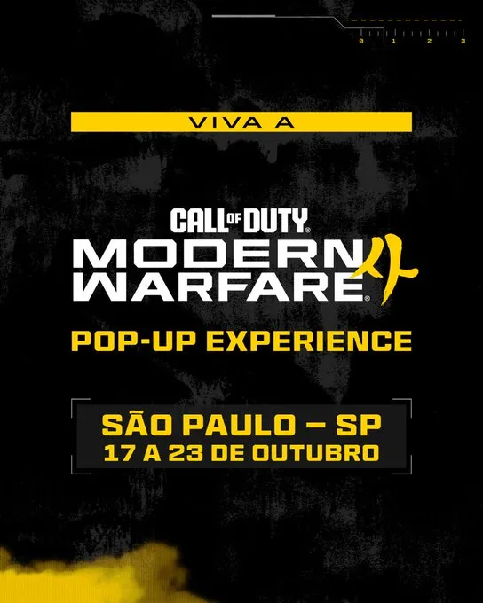 Cartaz oficial do Call of Duty: Modern Warfare 4 Pop-Up Experience em São Paulo, de 17 a 23 de outubro