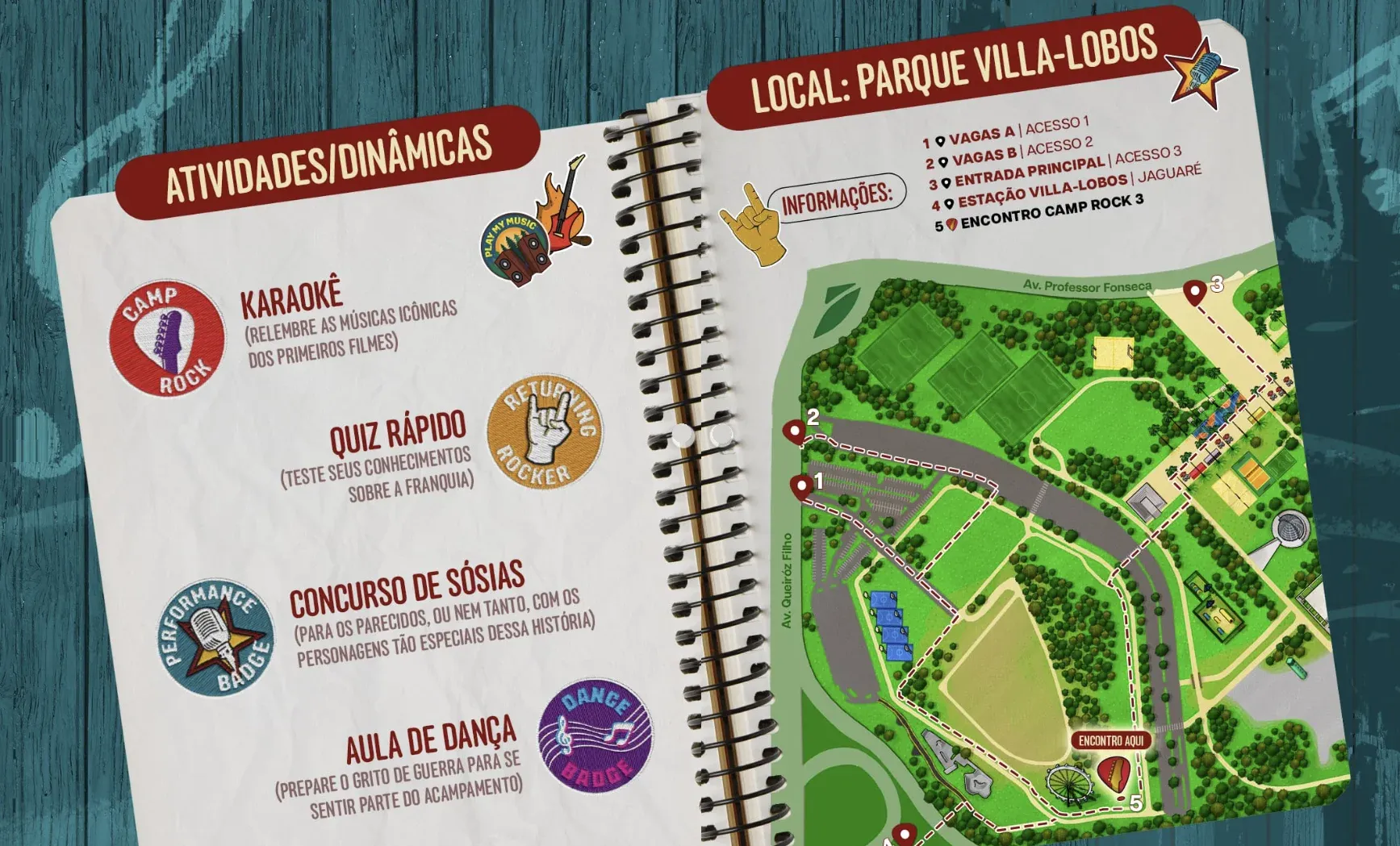 Mapa com as ativações do encontro de Camp Rock 3 no Parque Villa-Lobos