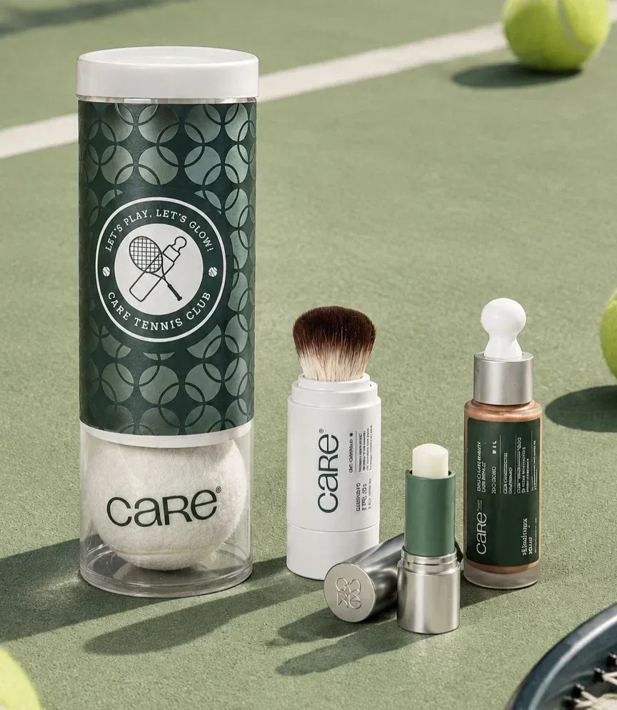 Kit de edição limitada da CARE para o SP Open com LipCARE, SunCARE Powder e Skindrops Glow