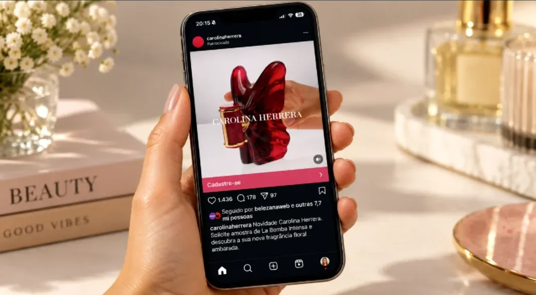 Brinde grátis: Amostra Grátis Carolina Herrera: Perfume La Bomba Intensa Sai Dentro de Anúncio no Instagram e no Facebook