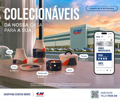 Arte oficial com as cinco peças Viva CN e o vaso-luminária montado