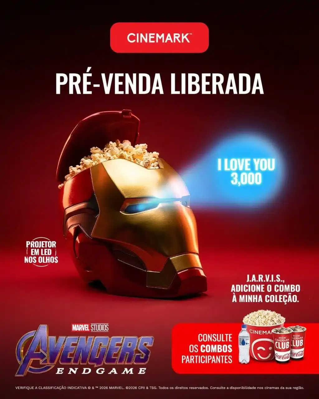 Cartaz de divulgação da pré-venda do balde do Homem de Ferro para Vingadores: Ultimato Encore