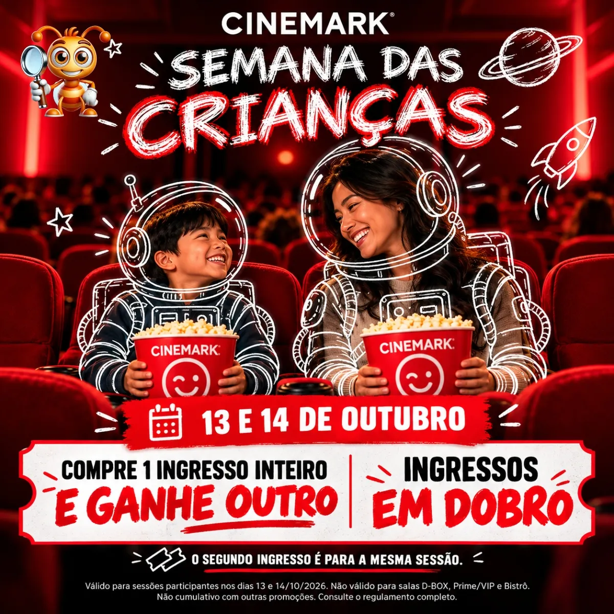 Brinde grátis: Compre e Ganhe Cinemark: Ingresso 2x1 no Dia das Crianças, 13 e 14/10