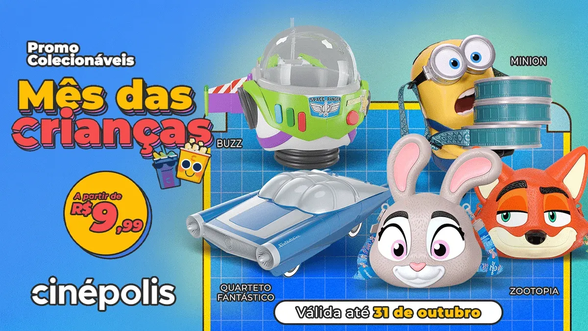 Brinde grátis: Desconto Cinépolis: baldes e copos colecionáveis a partir de R$ 9,99
