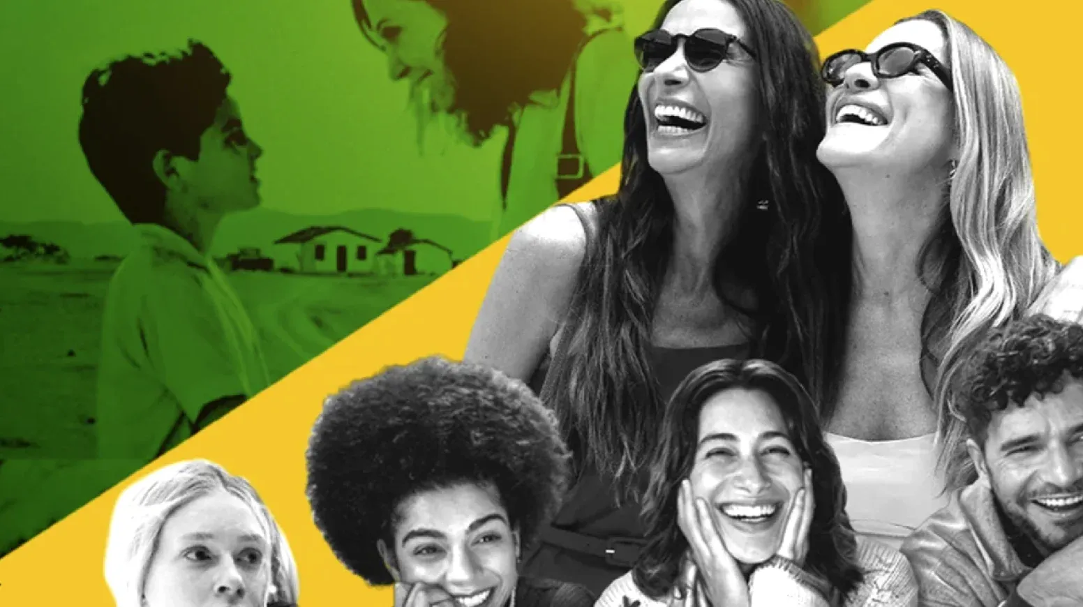 Key visual da campanha Brasil na Tela, com cenas de filmes nacionais sobre fundo verde e amarelo e o preço de R$ 12 em destaque