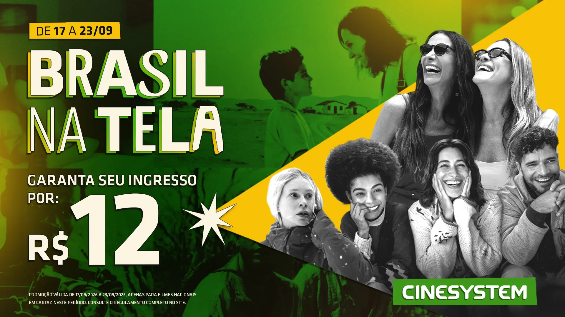 Brinde grátis: Desconto Cinesystem: Filme Brasileiro por R$ 12 na Brasil na Tela, até 23/09