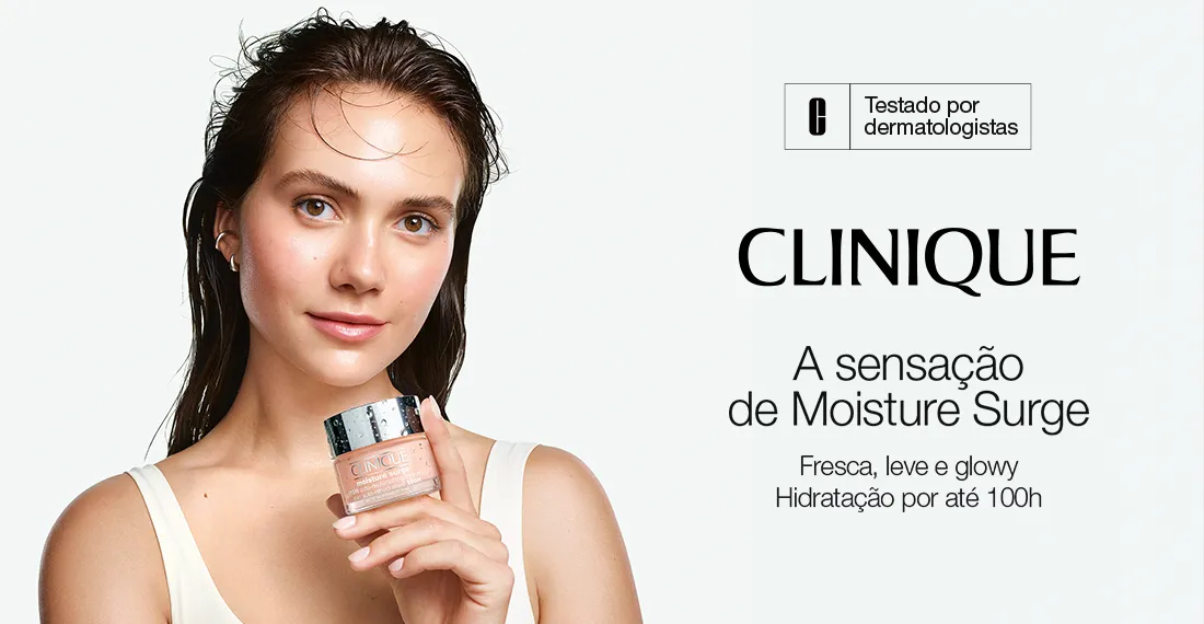 Banner da campanha com o hidratante Moisture Surge Gel da Clinique