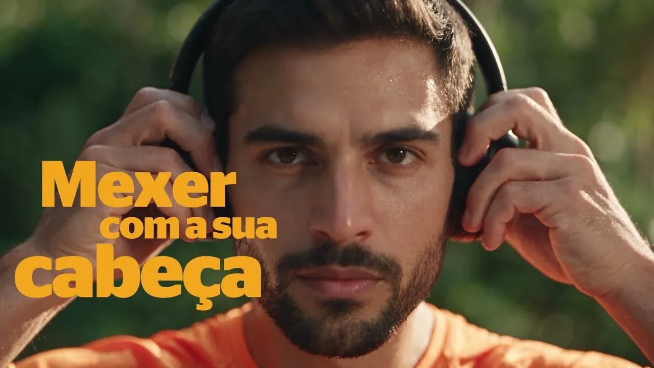 Homem com fone de ouvido na publicidade da Hit Continental