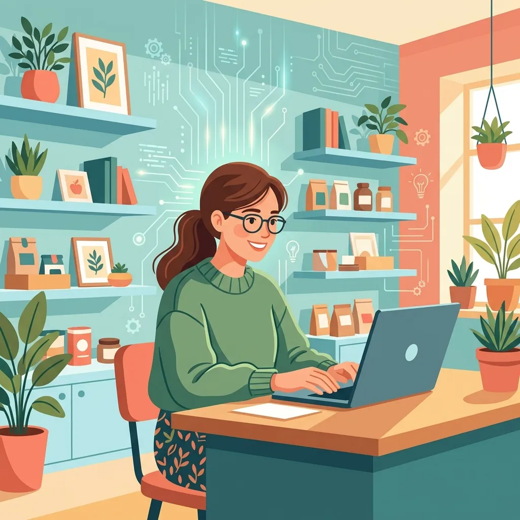 Empreendedora usando o computador no próprio negócio