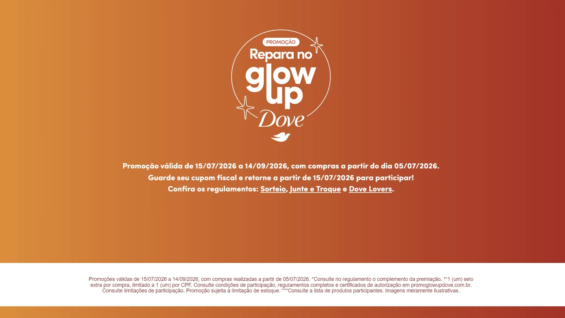 Aviso de que o cadastro de cupons será liberado em breve na promoção Dove