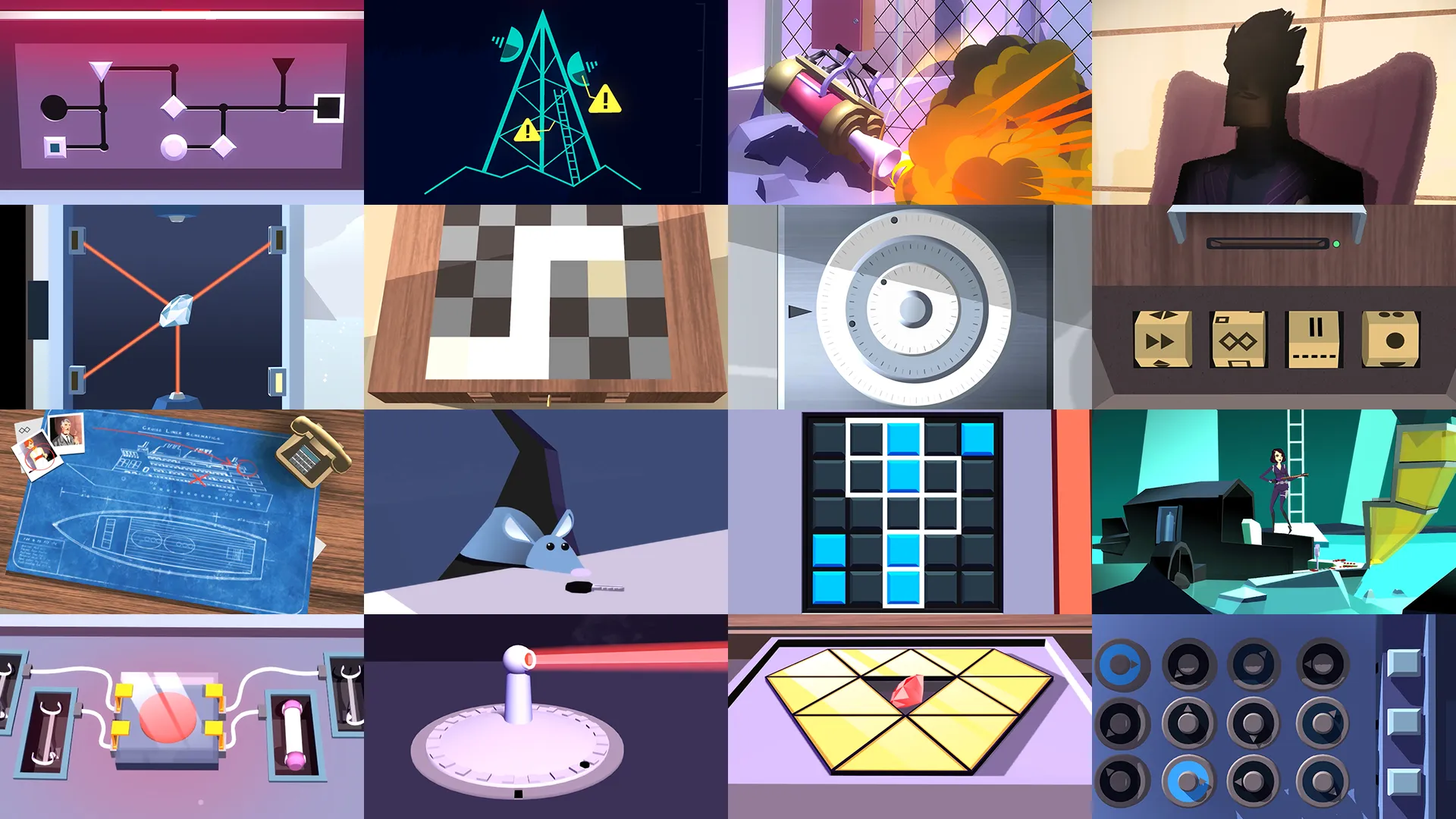 Montagem de mecanismos e enigmas de Agent A