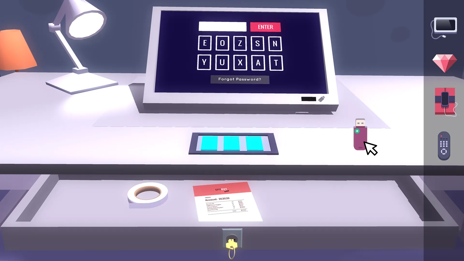 Computador com teclado numérico e pistas sobre uma mesa