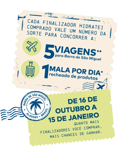 Cupom da campanha com cinco viagens para Barra de São Miguel e uma mala por dia de 16 de outubro a 15 de janeiro