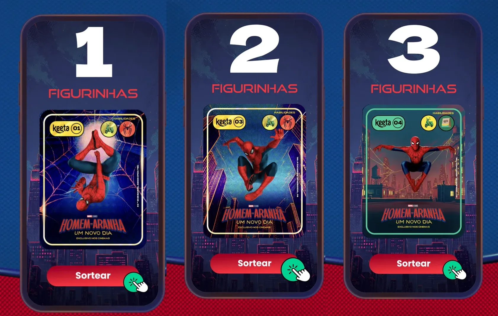 Cartas colecionáveis do Homem-Aranha no álbum digital da Keeta