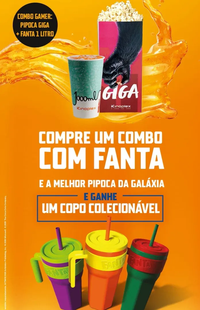 Arte da campanha do copo colecionável da Fanta com os Minions no Kinoplex