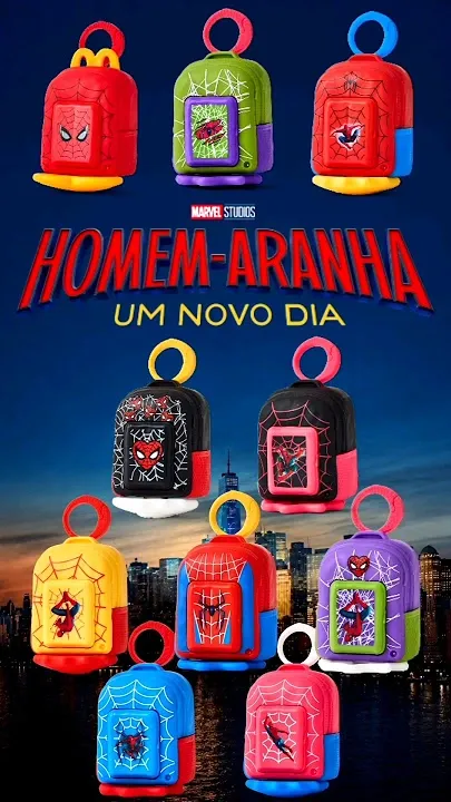 Coleção das 10 mini mochilas do Homem-Aranha no McLanche Feliz