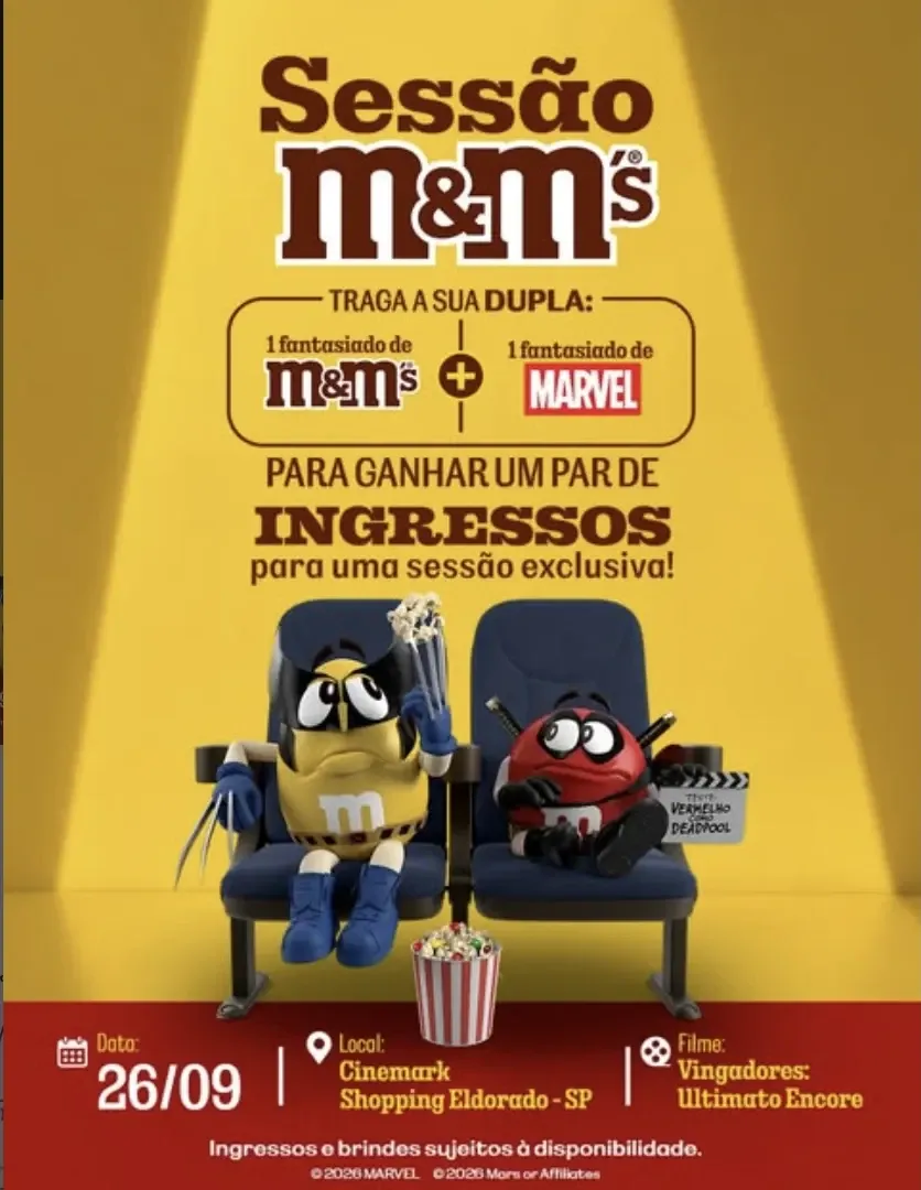 Brinde grátis: Ingresso Grátis M&M's: Dupla Fantasiada Ganha Par de Entradas para Vingadores: Ultimato no Cinemark Eldorado