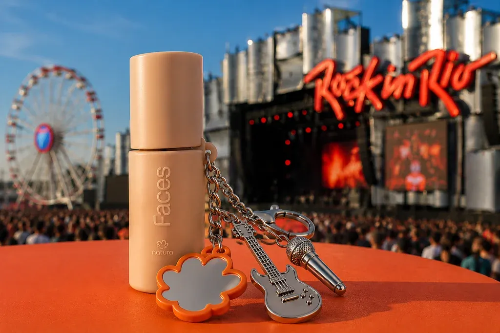 Pochete modular laranja da Natura para o Rock in Rio 2026