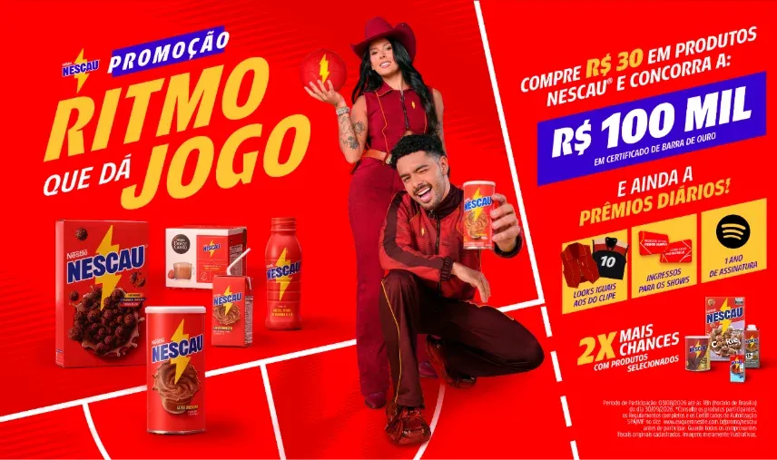 Brinde grátis: Sorteio NESCAU Ritmo que Dá Jogo: concorra a R$ 100 mil em ouro, ingressos e Spotify