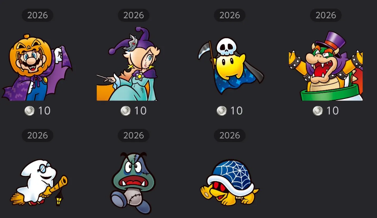 Tela de Missões e Recompensas com os ícones de Halloween de 2026, cada um a 10 Pontos de Platina