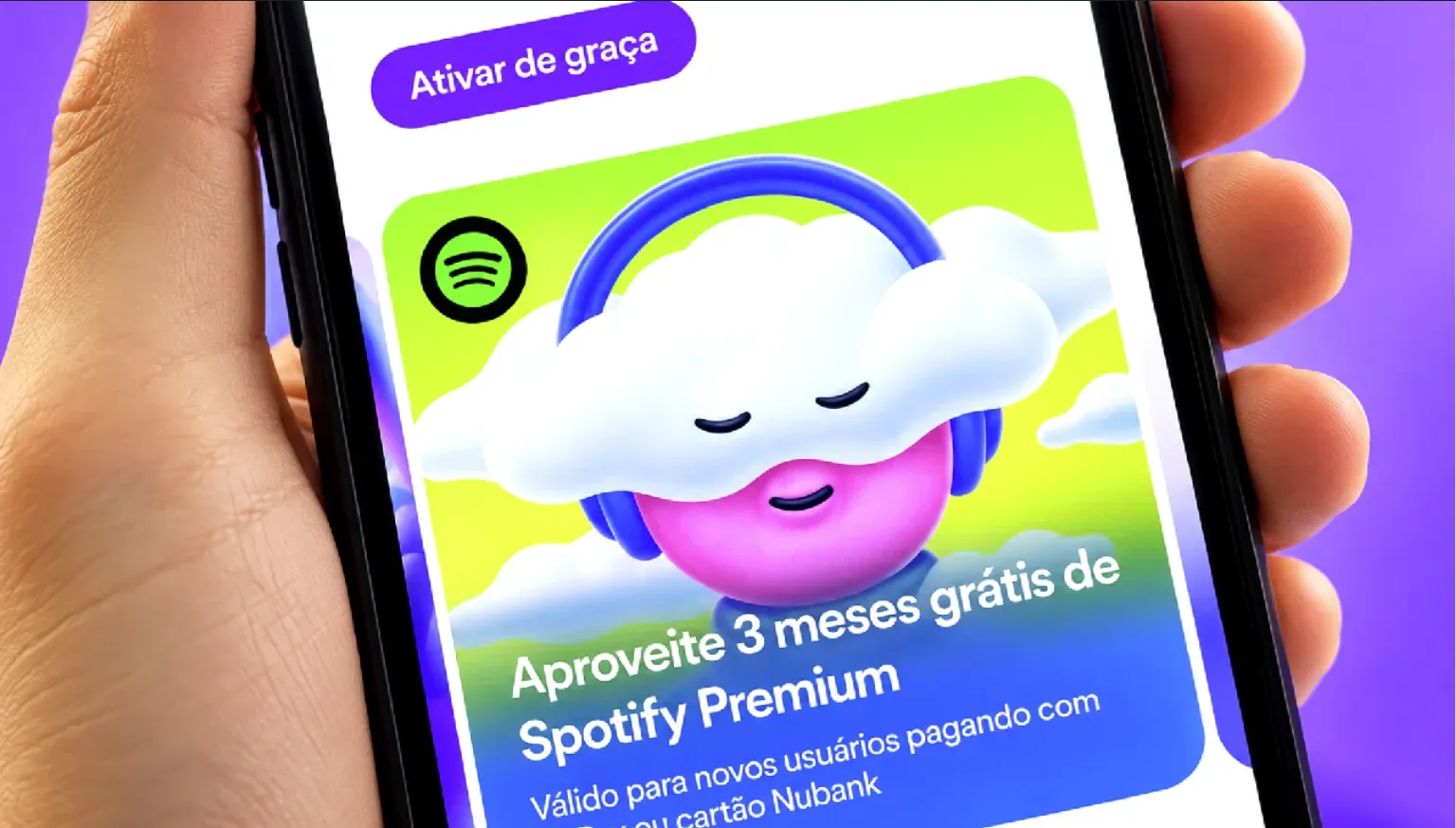Brinde grátis: Grátis Nubank: 3 meses de Spotify Premium para clientes que nunca assinaram