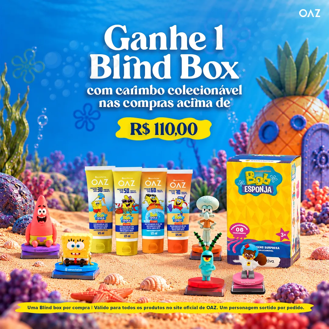 Brinde grátis: Compre e Ganhe OAZ: blind box com carimbo do Bob Esponja