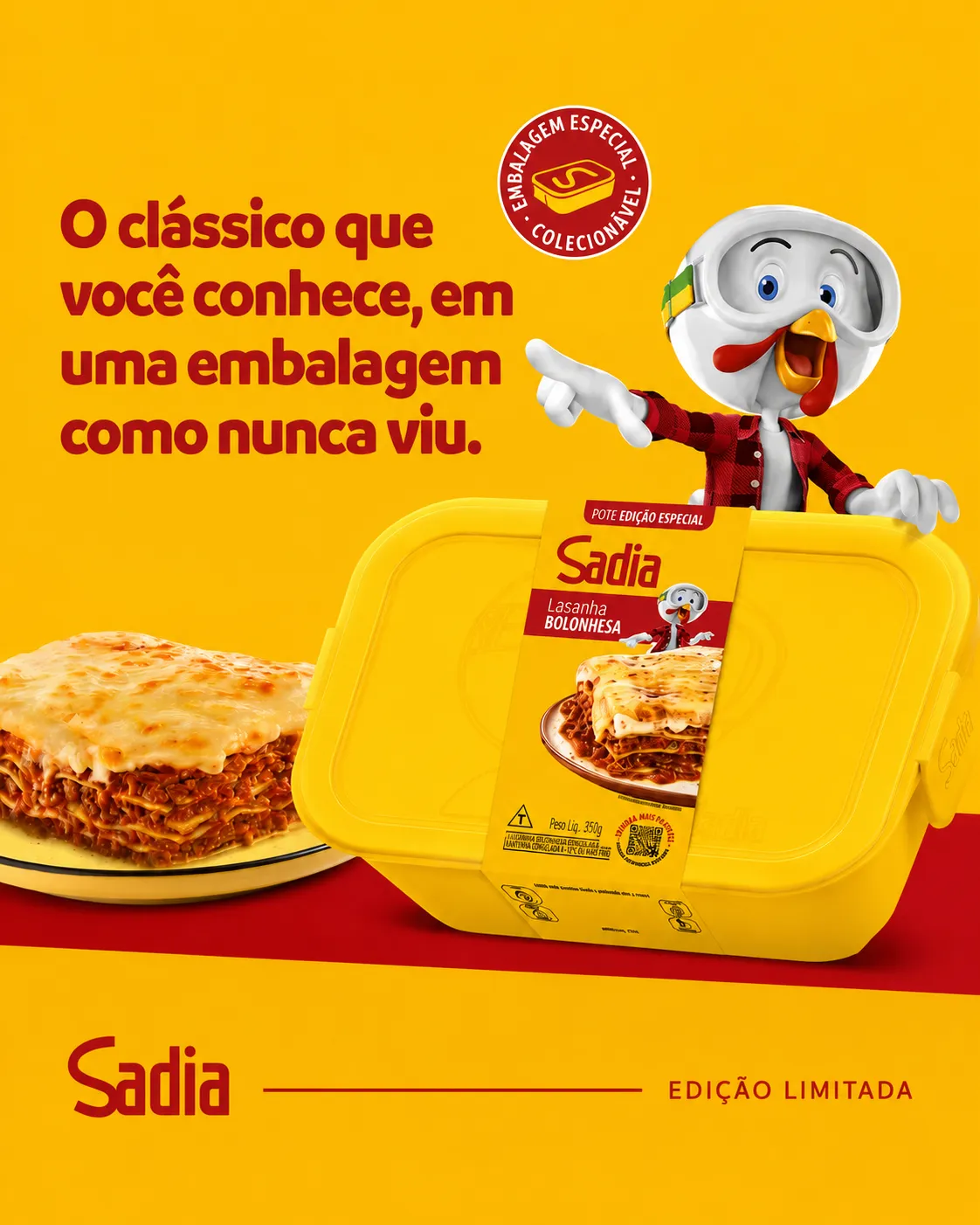 Bandeja compostável de fibra de eucalipto usada nas lasanhas Sadia de 650g