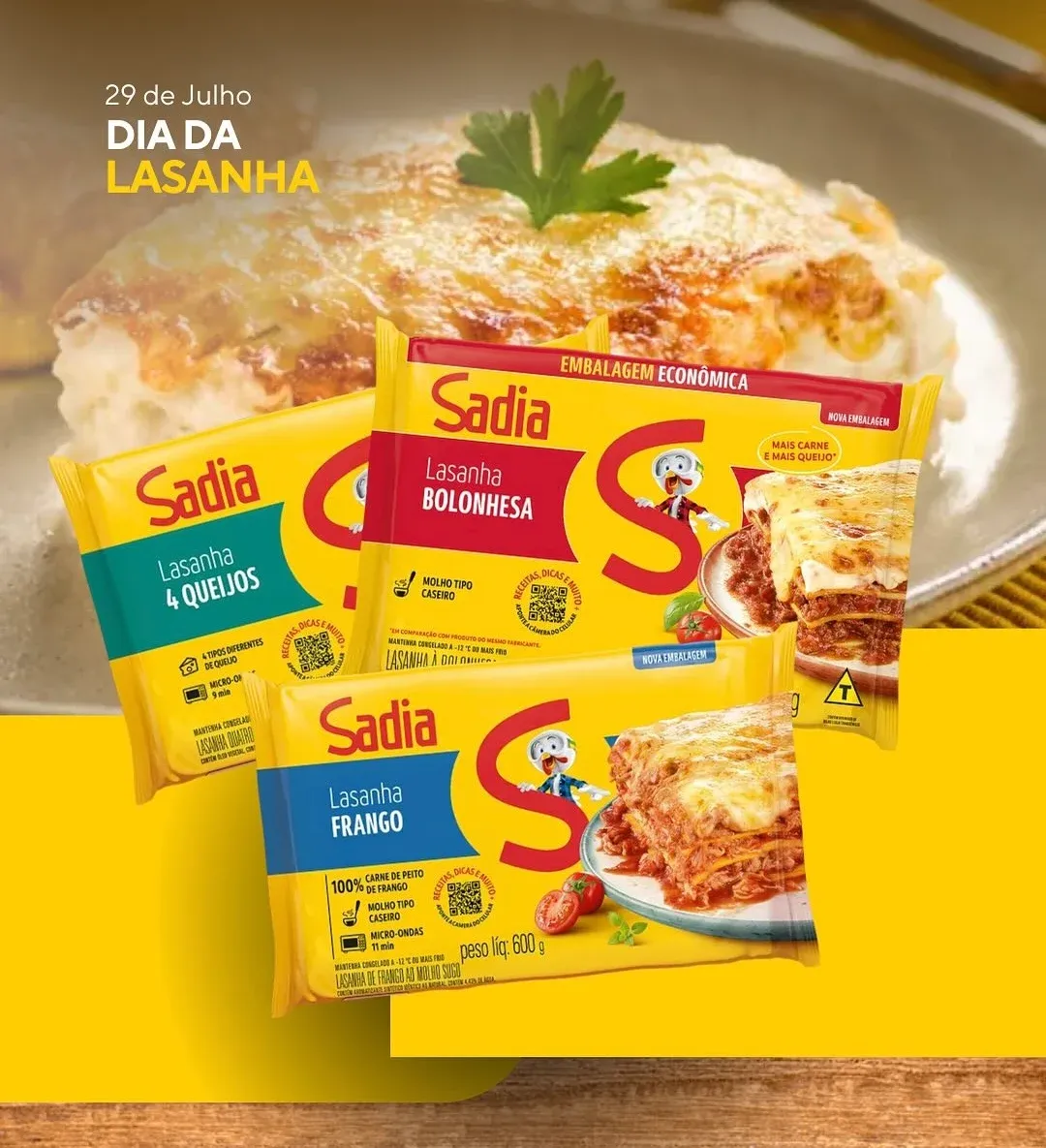 Lasanha Sadia PRO com maior densidade nutricional