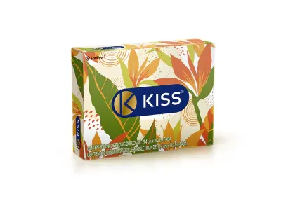 Lenços de papel Kiss em embalagem de bolso estampada