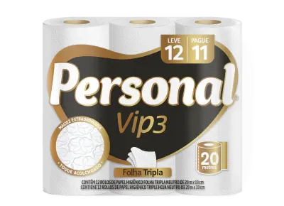 Pacote Personal Vip3 de papel higiênico com folha tripla