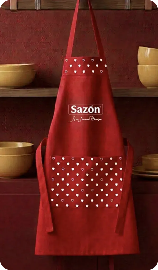 Avental vermelho Sazón com bolso e estampa de corações
