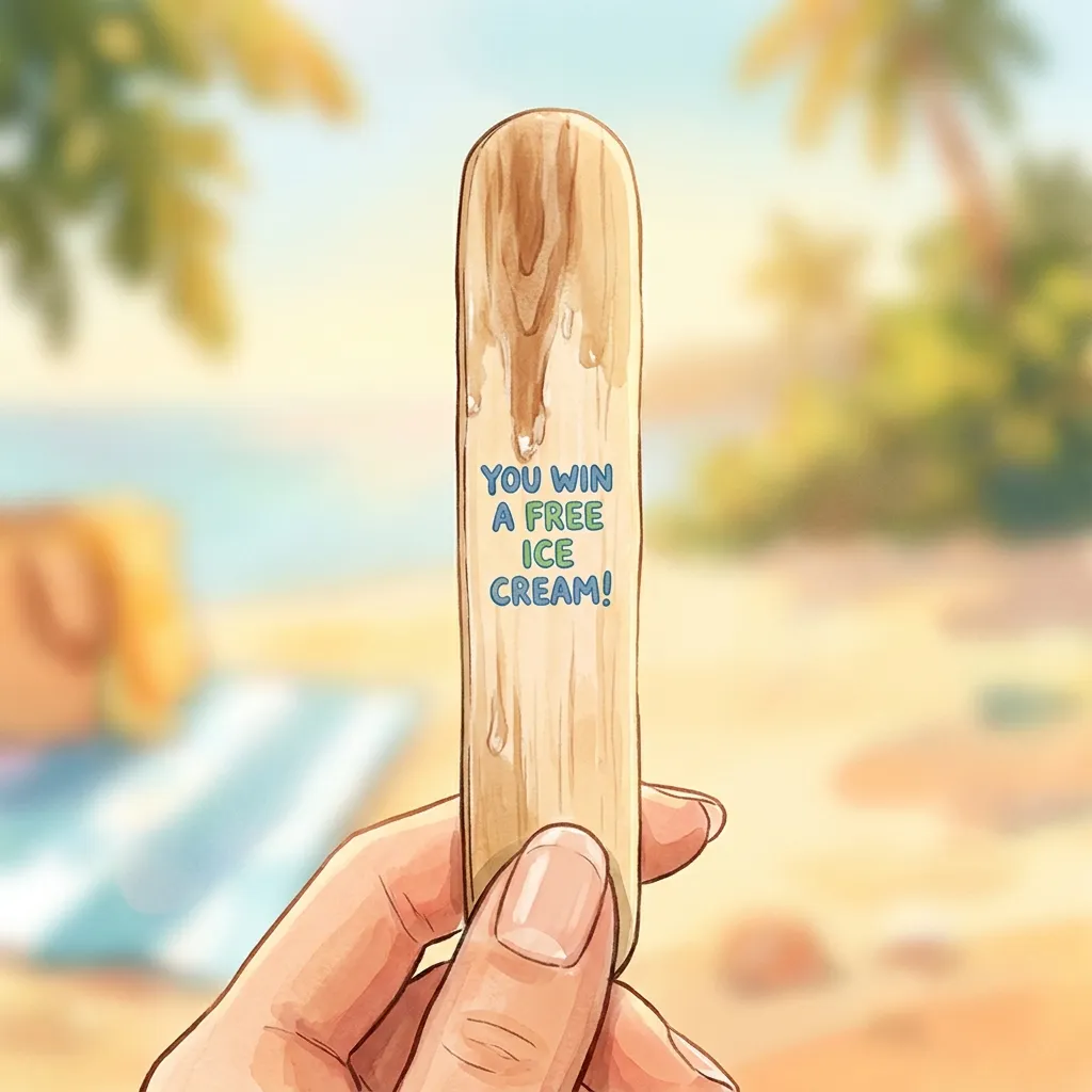 Ilustração de um palito de picolé de madeira com uma mensagem impressa no lado interno