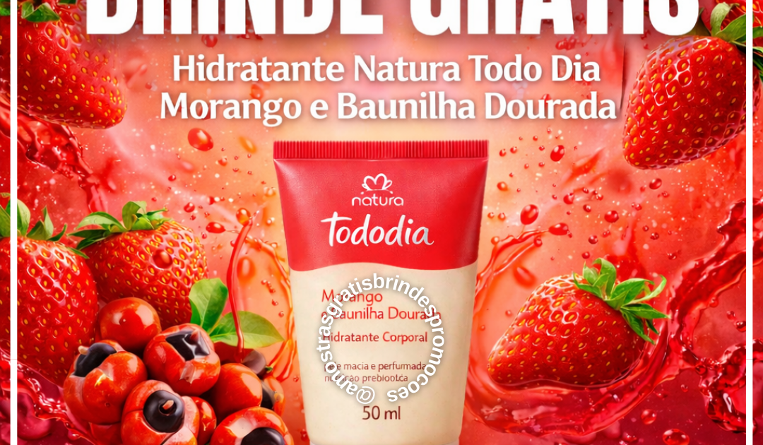Imagem promocional do brinde Brinde Grátis Natura Hidratante Natura Todo Dia Morango e Baunilha Dourada 50ml